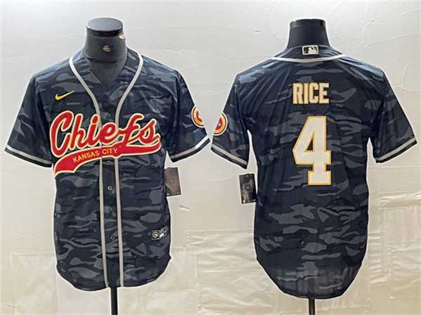Men%27s Kansas City Chiefs #4 Rashee Rice Gray Camo Cool Base Stitched Baseball Jersey